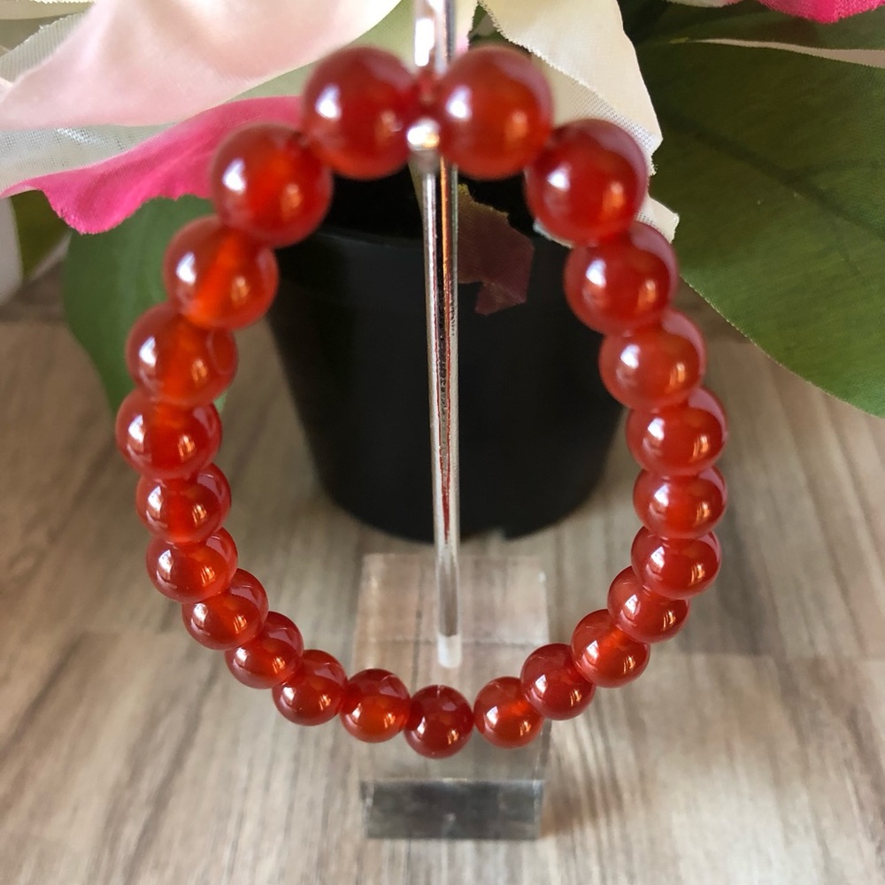 Red Agate Stone Beads Stretchable Bracelet 7" - 8mm Beads Best Gift